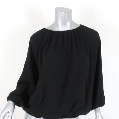 Co Blouse Black Gathered Crepe Size Small Long Sleeve Blouson Top - Celebrity Owned