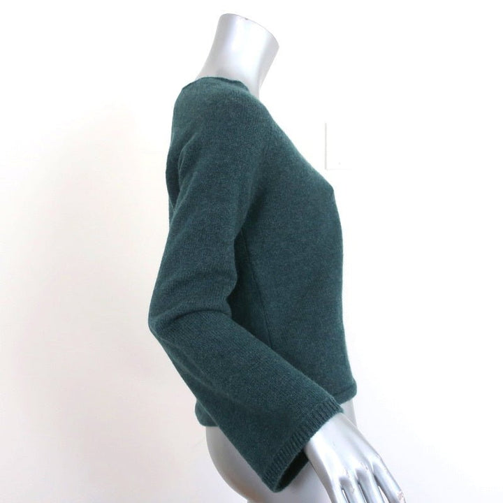 Co Cashmere V-Neck Sweater Teal Size Medium Bell Sleeve Pullover - Celebrity Owned