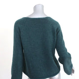 Co Cashmere V-Neck Sweater Teal Size Medium Bell Sleeve Pullover - Celebrity Owned