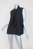 Co Tie-Neck Top Black Pleated Silk Size Small Sleeveless Blouse - Celebrity Owned