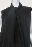 Co Tie-Neck Top Black Pleated Silk Size Small Sleeveless Blouse - Celebrity Owned