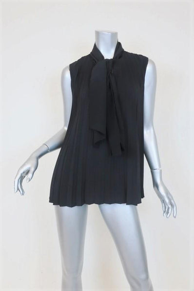 Co Tie-Neck Top Black Pleated Silk Size Small Sleeveless Blouse - Celebrity Owned