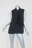 Co Tie-Neck Top Black Pleated Silk Size Small Sleeveless Blouse - Celebrity Owned