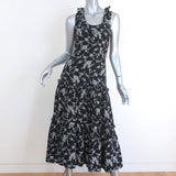 Co Tiered Midi Dress Black Floral Print Ruffled Gabardine Size Extra Small - Celebrity Owned