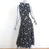 Co Tiered Midi Dress Black Floral Print Ruffled Gabardine Size Extra Small - Celebrity Owned