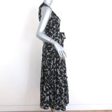 Co Tiered Midi Dress Black Floral Print Ruffled Gabardine Size Extra Small - Celebrity Owned