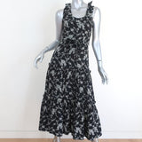 Co Tiered Midi Dress Black Floral Print Ruffled Gabardine Size Extra Small - Celebrity Owned