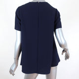 Co Top Navy Crepe Size Small Short Sleeve Blouse - Celebrity Owned