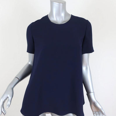 Co Top Navy Crepe Size Small Short Sleeve Blouse - Celebrity Owned