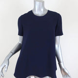Co Top Navy Crepe Size Small Short Sleeve Blouse - Celebrity Owned