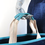 Coach Hamptons Garden Tote Marine Blue Canvas & Blue Leather Large Bag - Celebrity Owned