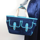 Coach Hamptons Garden Tote Marine Blue Canvas & Blue Leather Large Bag - Celebrity Owned