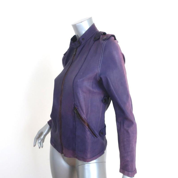 Collection Privee Leather Biker Jacket Purple Size 42 - Celebrity Owned