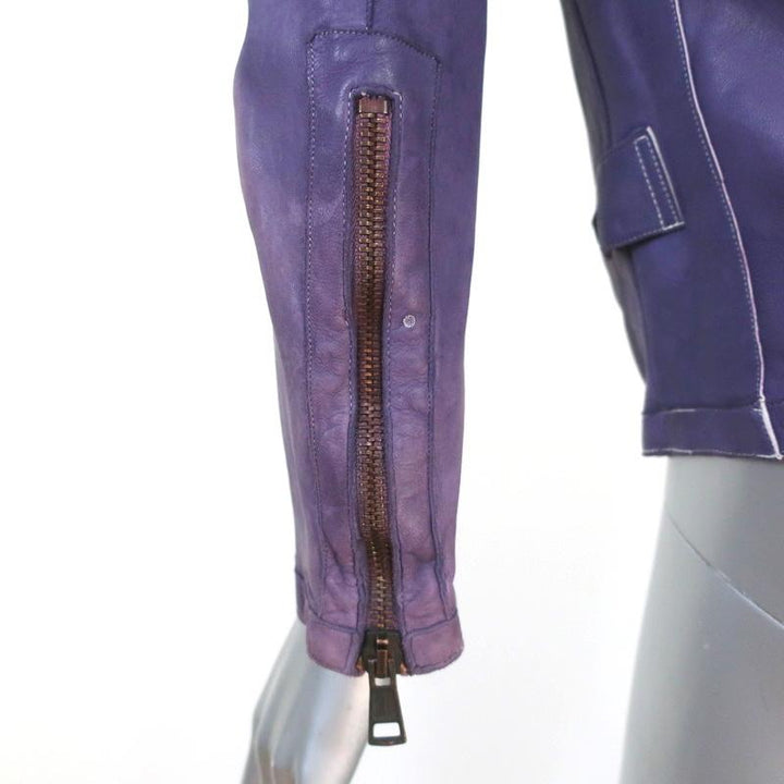 Collection Privee Leather Biker Jacket Purple Size 42 - Celebrity Owned