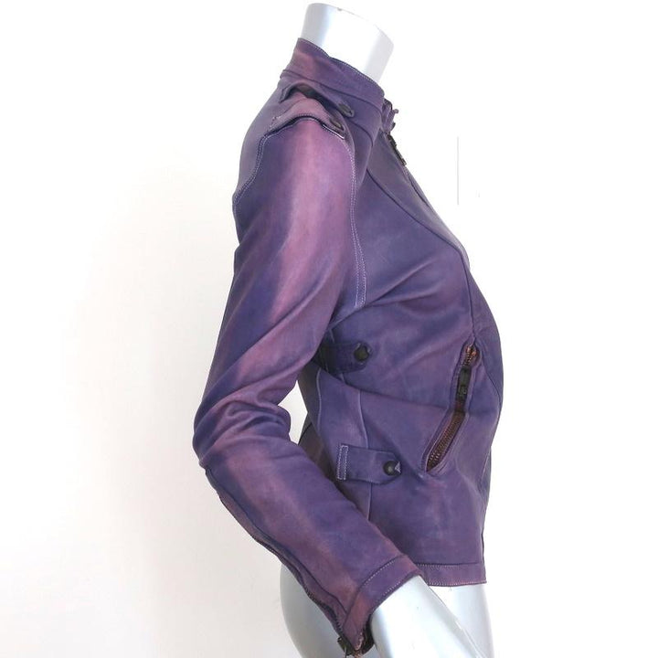 Collection Privee Leather Biker Jacket Purple Size 42 - Celebrity Owned