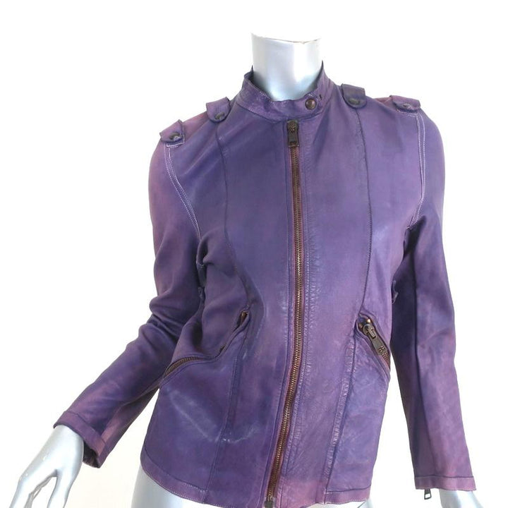 Collection Privee Leather Biker Jacket Purple Size 42 - Celebrity Owned