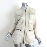 Collection Privee Leather Multi-Pocket Jacket Off-White Size 46 - Celebrity Owned