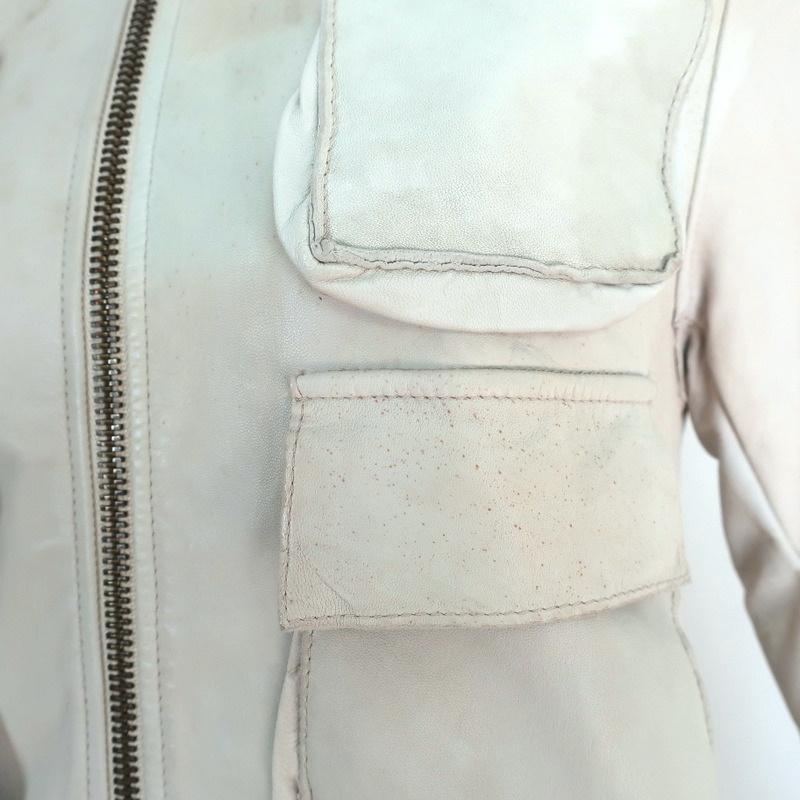 Collection Privee Leather Multi-Pocket Jacket Off-White Size 46 - Celebrity Owned