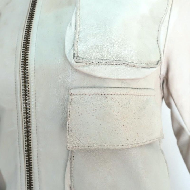 Collection Privee Leather Multi-Pocket Jacket Off-White Size 46 - Celebrity Owned