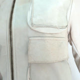 Collection Privee Leather Multi-Pocket Jacket Off-White Size 46 - Celebrity Owned