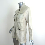 Collection Privee Leather Multi-Pocket Jacket Off-White Size 46 - Celebrity Owned
