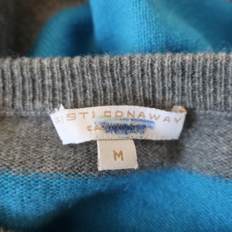 Cristi Conaway Cashmere Pullover Sweater Gray &amp; Blue Striped Size Medium - Celebrity Owned