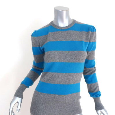 Cristi Conaway Cashmere Pullover Sweater Gray & Blue Striped Size Medium - Celebrity Owned
