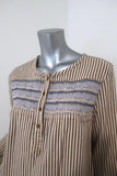 Current/Elliott Retreat Henley Top Yellow/Gray Embroidered Striped Cotton Size 1 - Celebrity Owned