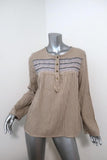 Current/Elliott Retreat Henley Top Yellow/Gray Embroidered Striped Cotton Size 1 - Celebrity Owned