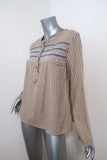 Current/Elliott Retreat Henley Top Yellow/Gray Embroidered Striped Cotton Size 1 - Celebrity Owned