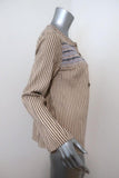 Current/Elliott Retreat Henley Top Yellow/Gray Embroidered Striped Cotton Size 1 - Celebrity Owned