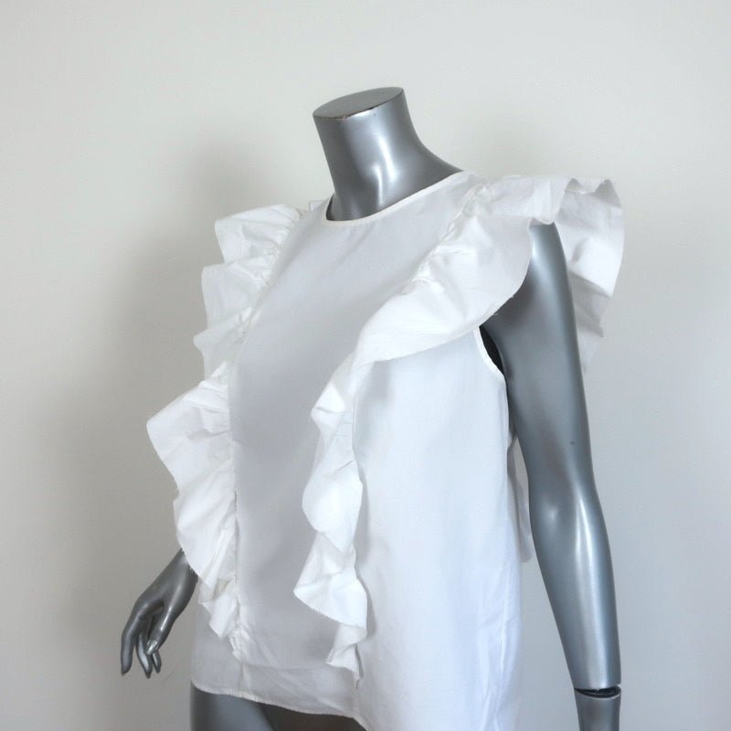 Current/Elliott Ruffled Top White Cotton Poplin Size 2 Sleeveless Blouse - Celebrity Owned