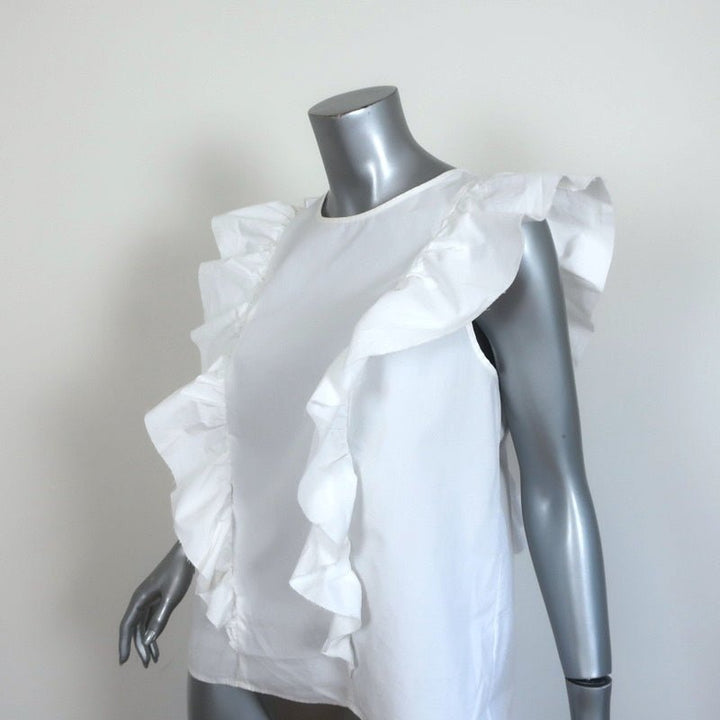 Current/Elliott Ruffled Top White Cotton Poplin Size 2 Sleeveless Blouse - Celebrity Owned