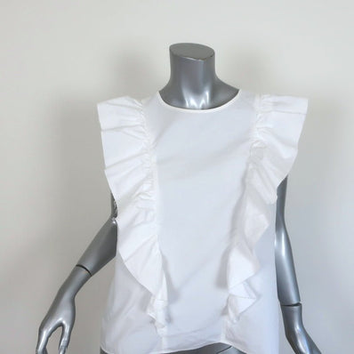 Current/Elliott Ruffled Top White Cotton Poplin Size 2 Sleeveless Blouse - Celebrity Owned
