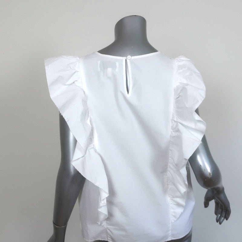 Current/Elliott Ruffled Top White Cotton Poplin Size 2 Sleeveless Blouse - Celebrity Owned