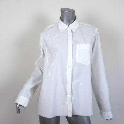 Current/Elliott Shirt Ivie White Paint Splatter Cotton Size 3 Cross-Back Blouse - Celebrity Owned