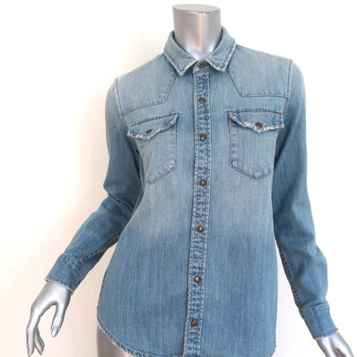 Current/Elliott SoCal Western Shirt Sunny Dancer Denim Size 0 Long Sleeve Top - Celebrity Owned