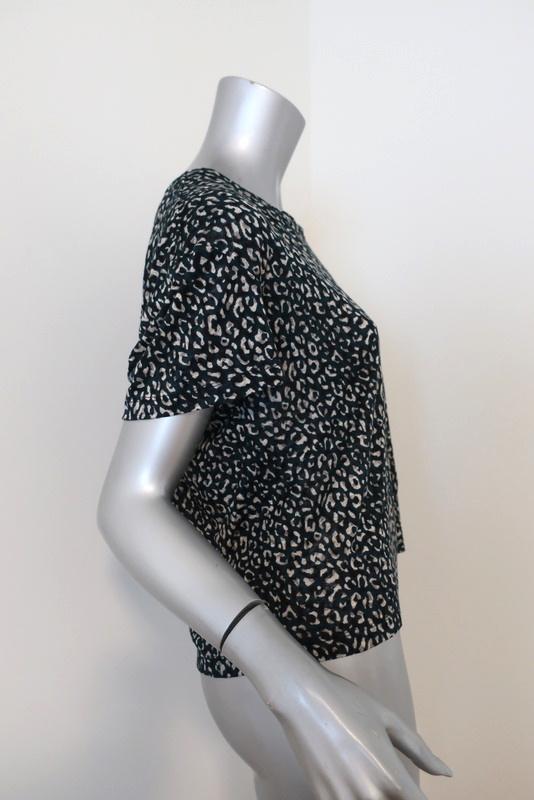 Current/Elliott Tee Clary Hunter Green Leopard Print Linen Size 1 T-Shirt Top - Celebrity Owned