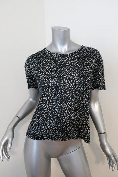 Current/Elliott Tee Clary Hunter Green Leopard Print Linen Size 1 T-Shirt Top - Celebrity Owned