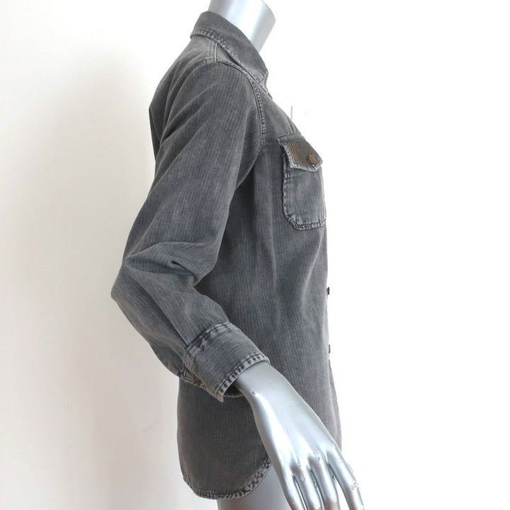 Current/Elliott The Perfect Shirt w/o Epaulettes Gray Studded Cotton Size 1 - Celebrity Owned