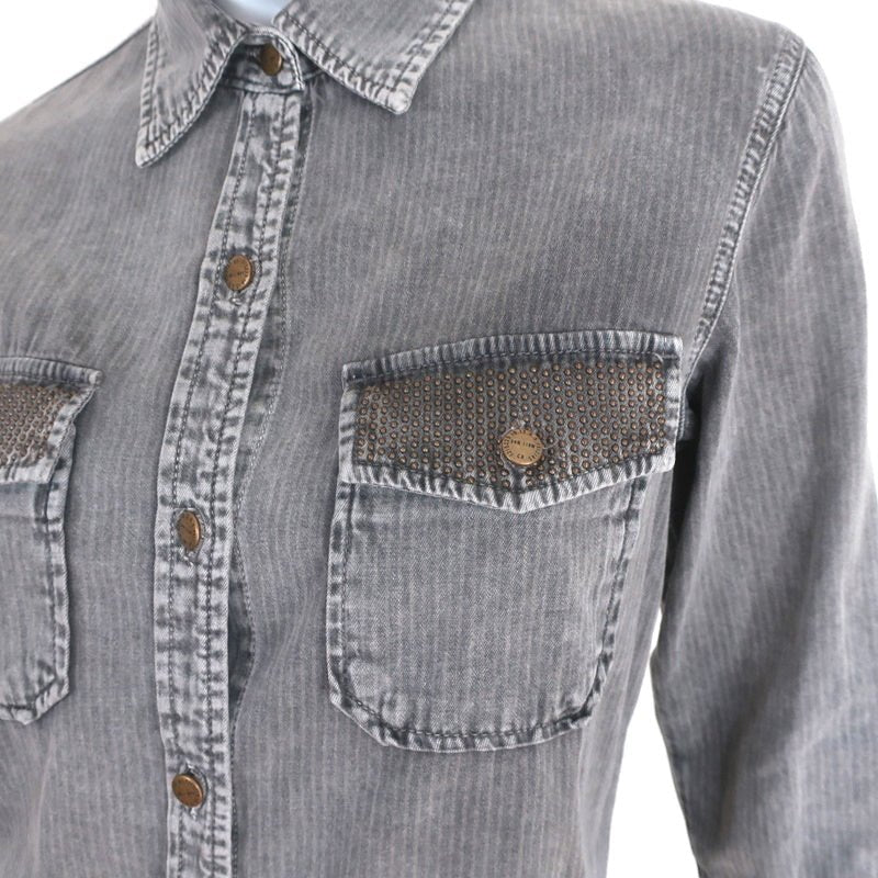 Current/Elliott The Perfect Shirt w/o Epaulettes Gray Studded Cotton Size 1 - Celebrity Owned