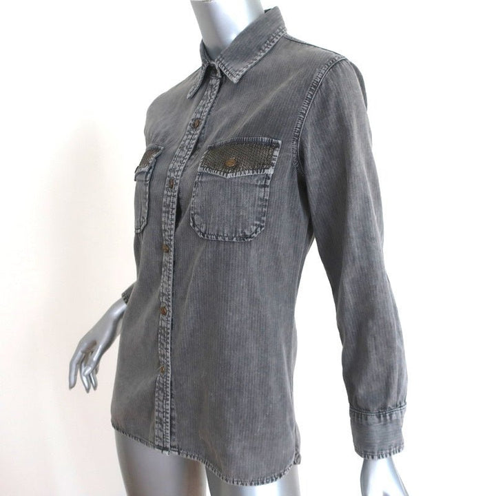Current/Elliott The Perfect Shirt w/o Epaulettes Gray Studded Cotton Size 1 - Celebrity Owned