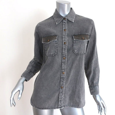 Current/Elliott The Perfect Shirt w/o Epaulettes Gray Studded Cotton Size 1 - Celebrity Owned