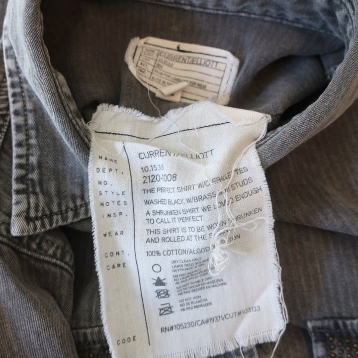 Current/Elliott The Perfect Shirt w/o Epaulettes Gray Studded Cotton Size 1 - Celebrity Owned