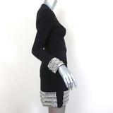 David Koma Mini Dress Black Crystal-Embellished Crepe Size 0 Long Sleeve - Celebrity Owned