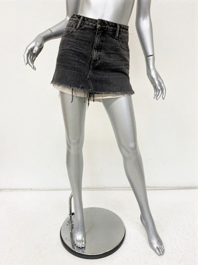 Denim x Alexander Wang High Rise Denim Skirt with Shirttail Hem Grey Size 25 - Celebrity Owned