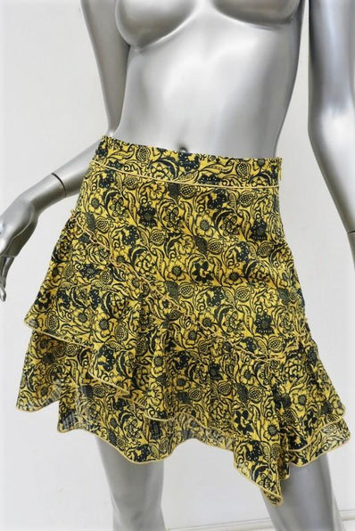 Derek Lam 10 Crosby Asymmetrical Ruffle Mini Skirt Yellow Floral Print Size 0 - Celebrity Owned
