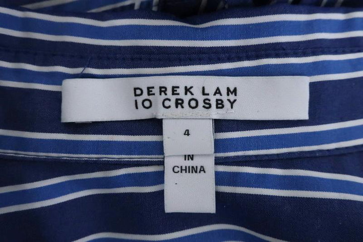 Derek Lam 10 Crosby Asymmetrical Sleeveless Shirt Blue Striped Cotton Size 4 - Celebrity Owned