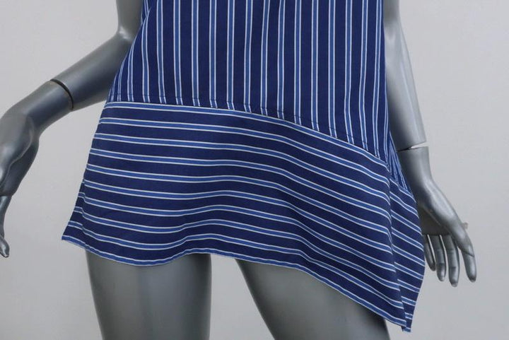 Derek Lam 10 Crosby Asymmetrical Sleeveless Shirt Blue Striped Cotton Size 4 - Celebrity Owned