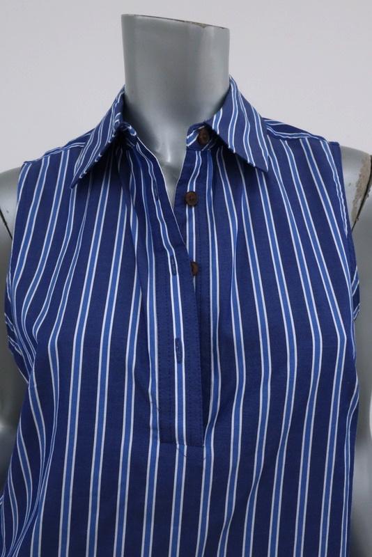 Derek Lam 10 Crosby Asymmetrical Sleeveless Shirt Blue Striped Cotton Size 4 - Celebrity Owned